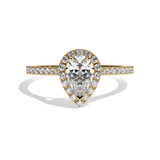 Bague solitaire halo diamant poire or blanc - Amoureuse pavée