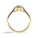 Bague solitaire halo diamant poire or blanc - Amoureuse pavée