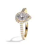 Bague solitaire halo diamant poire or blanc - Amoureuse pavée