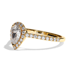 Bague solitaire halo diamant poire or blanc - Amoureuse pavée