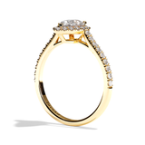 Bague solitaire halo diamant poire or blanc - Amoureuse pavée