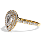 Bague solitaire halo diamant poire or blanc - Eblouissante