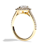 Bague solitaire halo diamant poire or blanc - Eblouissante