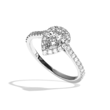 Bague solitaire halo diamant poire or blanc - Amoureuse pavée