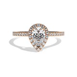 Bague solitaire halo diamant poire or blanc - Amoureuse pavée