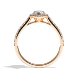 Bague solitaire halo diamant poire or blanc - Amoureuse pavée