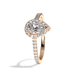 Bague solitaire halo diamant poire or blanc - Amoureuse pavée