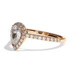 Bague solitaire halo diamant poire or blanc - Amoureuse pavée