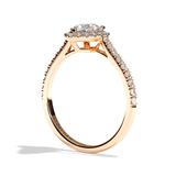 Bague solitaire halo diamant poire or blanc - Amoureuse pavée