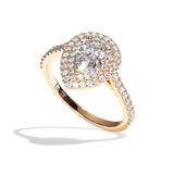 Bague solitaire halo diamant poire or blanc - Eblouissante