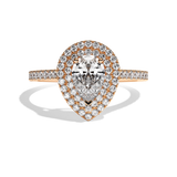 Bague solitaire halo diamant poire or blanc - Eblouissante