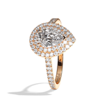 Bague solitaire halo diamant poire or blanc - Eblouissante