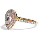 Bague solitaire halo diamant poire or blanc - Eblouissante
