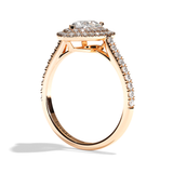 Bague solitaire halo diamant poire or blanc - Eblouissante