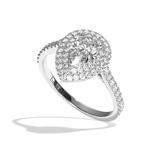 Bague solitaire halo diamant poire or blanc - Eblouissante