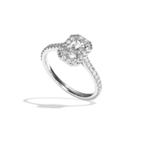 Bague solitaire halo diamant radiant or blanc - Amoureuse pavée
