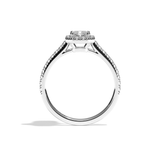 Bague solitaire halo diamant radiant or blanc - Amoureuse pavée