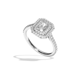 Bague solitaire halo diamant radiant or blanc - Eblouissante