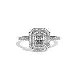 Bague solitaire halo diamant radiant or blanc - Eblouissante