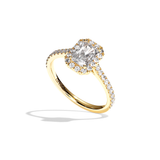 Bague solitaire halo diamant radiant or blanc - Amoureuse pavée