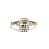 Bague solitaire halo diamant radiant or blanc - Amoureuse pavée