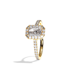 Bague solitaire halo diamant radiant or blanc - Amoureuse pavée