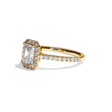 Bague solitaire halo diamant radiant or blanc - Amoureuse pavée