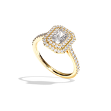 Bague solitaire halo diamant radiant or blanc - Eblouissante