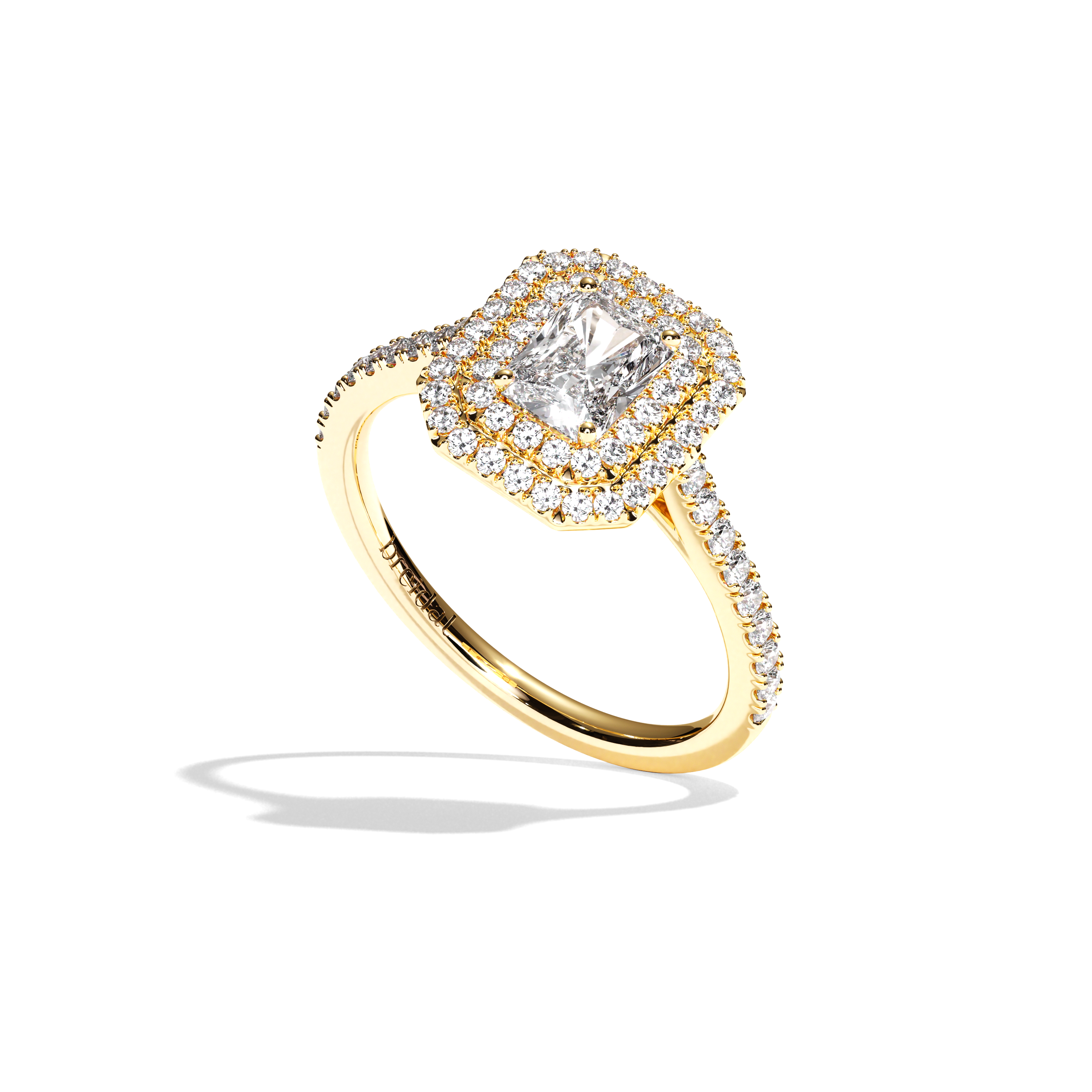 Bague solitaire halo diamant radiant or blanc - Eblouissante