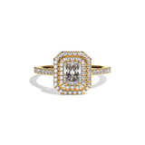 Bague solitaire halo diamant radiant or blanc - Eblouissante