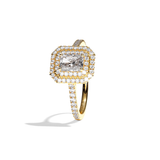 Bague solitaire halo diamant radiant or blanc - Eblouissante
