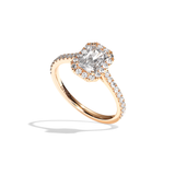Bague solitaire halo diamant radiant or blanc - Amoureuse pavée