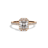 Bague solitaire halo diamant radiant or blanc - Amoureuse pavée