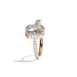 Bague solitaire halo diamant radiant or blanc - Amoureuse pavée