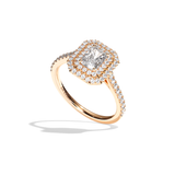 Bague solitaire halo diamant radiant or blanc - Eblouissante