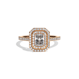 Bague solitaire halo diamant radiant or blanc - Eblouissante
