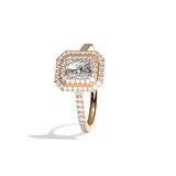 Bague solitaire halo diamant radiant or blanc - Eblouissante