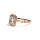 Bague solitaire halo diamant radiant or blanc - Eblouissante