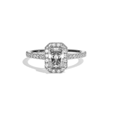 Bague solitaire halo diamant radiant or blanc - Amoureuse pavée
