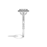 Bague solitaire halo diamant radiant or blanc - Amoureuse pavée