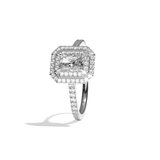 Bague solitaire halo diamant radiant or blanc - Eblouissante