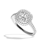 Bague solitaire halo diamant rond/coussin or blanc - Eblouissante