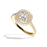 Bague solitaire halo diamant rond/coussin or blanc - Eblouissante