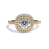 Bague solitaire halo diamant rond/coussin or blanc - Eblouissante