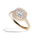 Bague solitaire halo diamant rond/coussin or blanc - Eblouissante