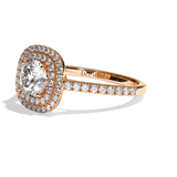 Bague solitaire halo diamant rond/coussin or blanc - Eblouissante