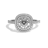 Bague solitaire halo diamant rond/coussin or blanc - Eblouissante