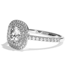 Bague solitaire halo diamant rond/coussin or blanc - Eblouissante