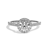 Bague solitaire halo diamant rond platine - Amoureuse pavée
