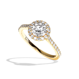 Bague solitaire halo diamant rond platine - Amoureuse pavée